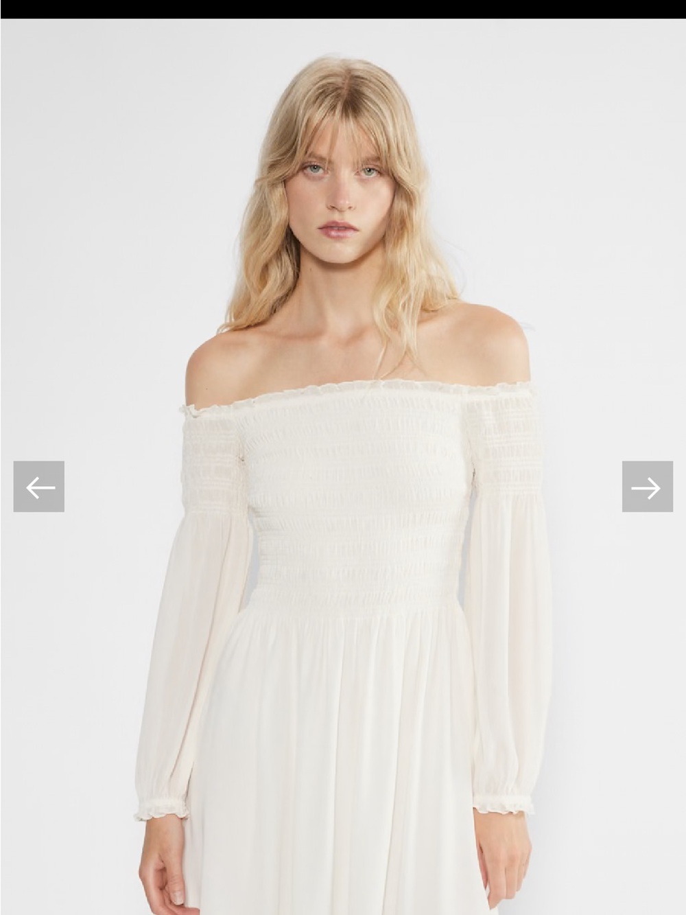 Aritzia Cream Off-the-Shoulder Smocked Maxi Dress